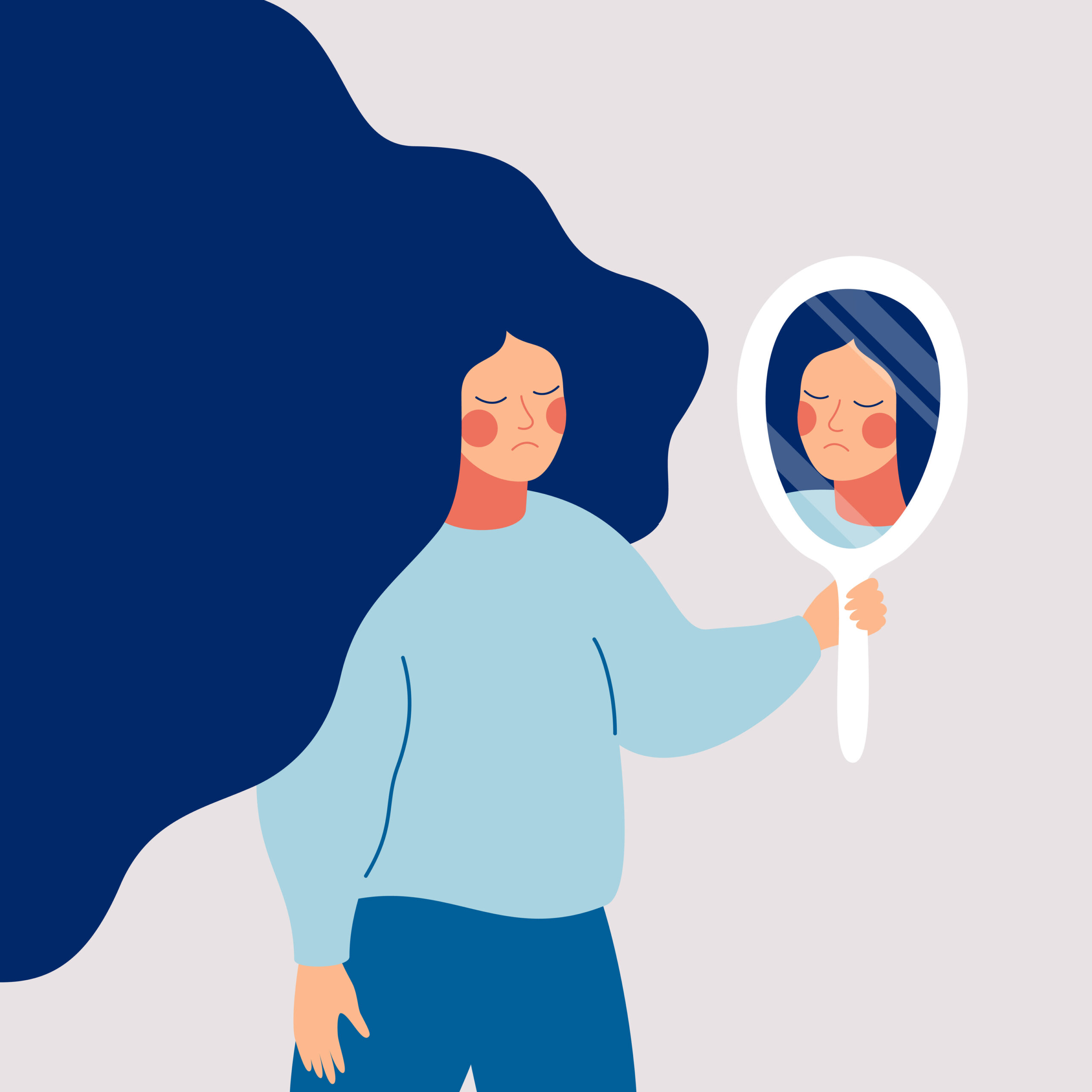 A person looking into a handheld mirror, wondering if they're experiencing symptoms of depression. Did you know there are depression therapists in American Fork, UT? Call today!