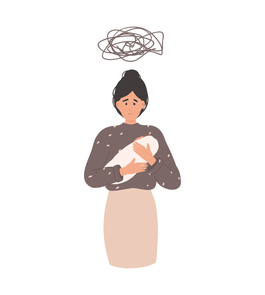 An icon of a mother holding an infant feeling distressed. You don't have to struggle with postpartum OCD alone. Let our ERP-trained therapists in American Fork, UT help you!