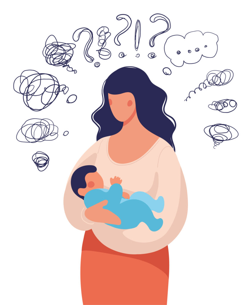 An icon of what occurs in a mother's mind when experiencing postpartum OCD. We offer ERP therapy in American Fork, UT to help postpartum OCD. Contact us today to get started.